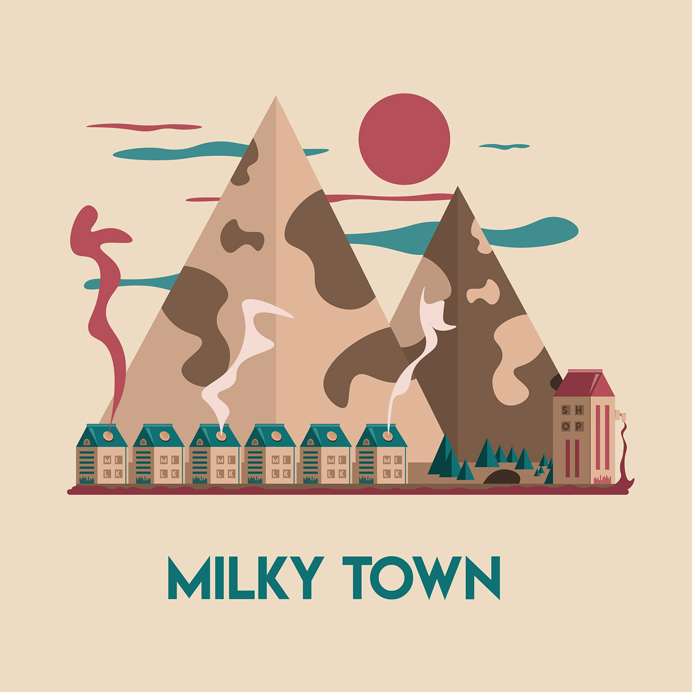 milk cow graphic flat design palette flatdesign Landscape mountains strange