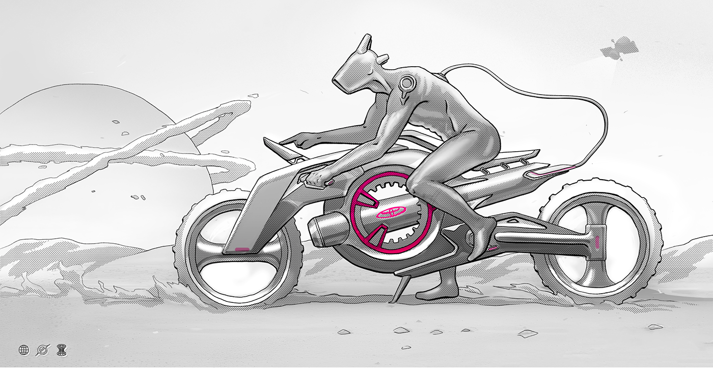 motorcycle design transportation Automotive design sketch concept art artwork Digital Art  ILLUSTRATION  Character design  digital illustration