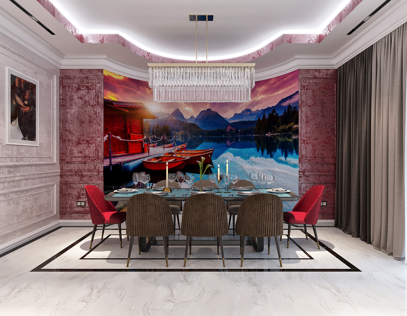 balance comfort design furniture Interior living room luxury neoclassic red White