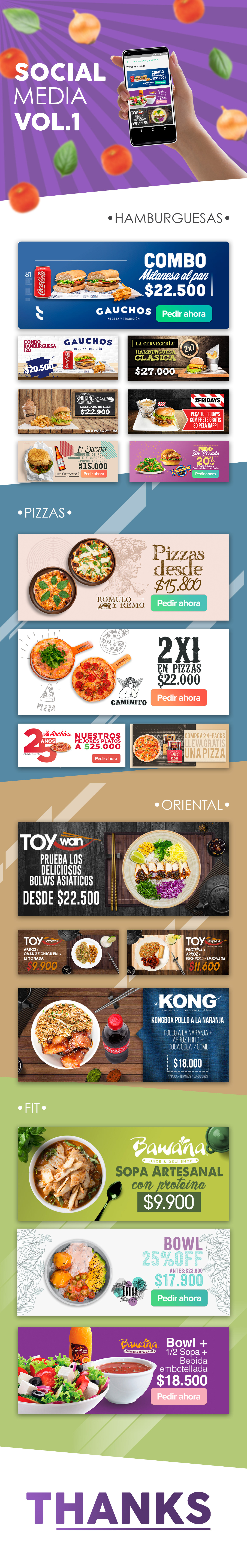 banner digital social media restaurant Food  burger Sushi Pizza app
