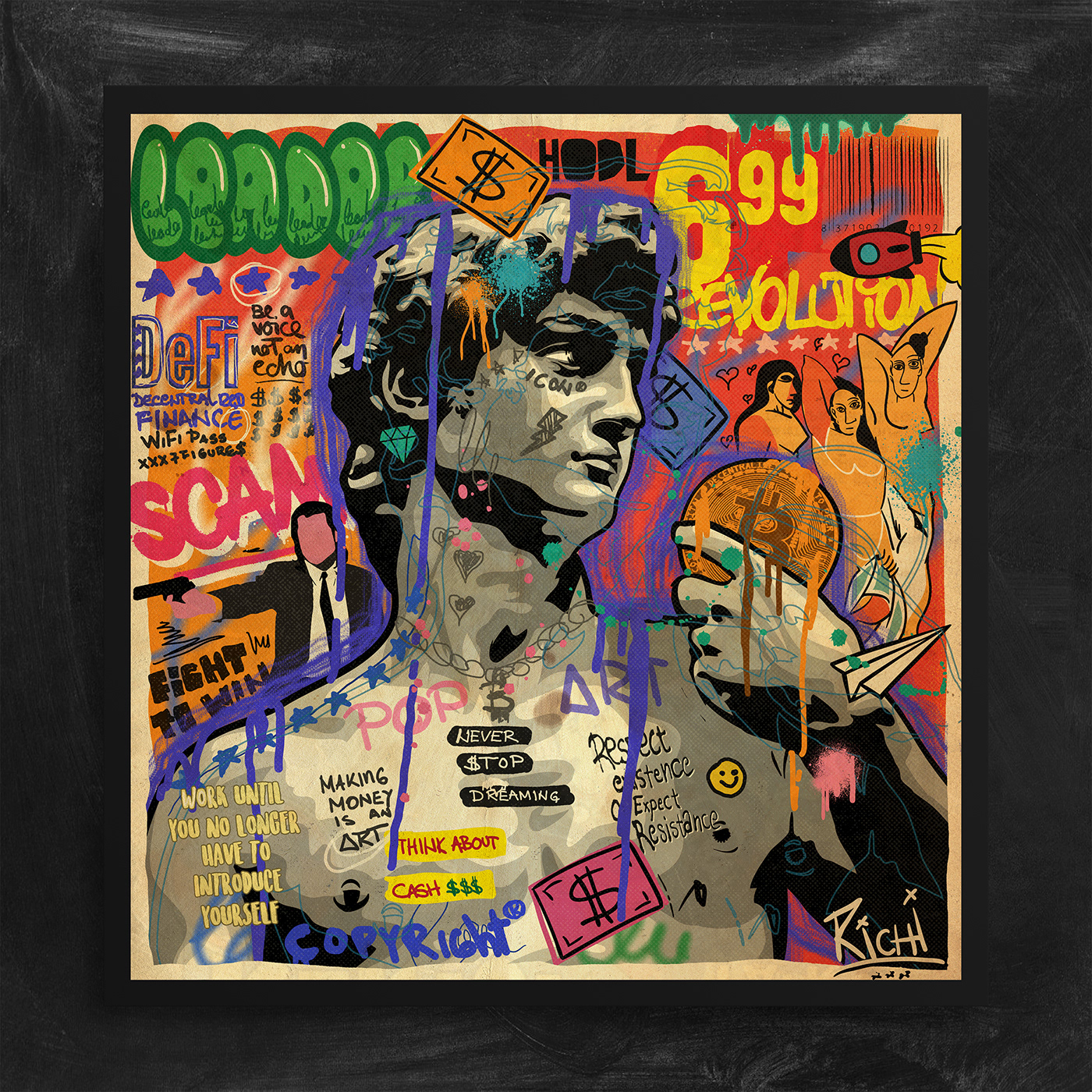 Basquiat bitcoin Digital Drawing Graffiti ILLUSTRATION  Michelangelo's David Pop Art pop art portrait Street Art  warhol