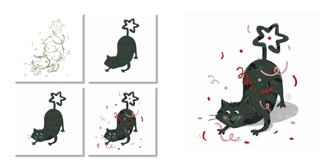 cats Character children children illustrations Christmas christmas cards happy new year new year postcards