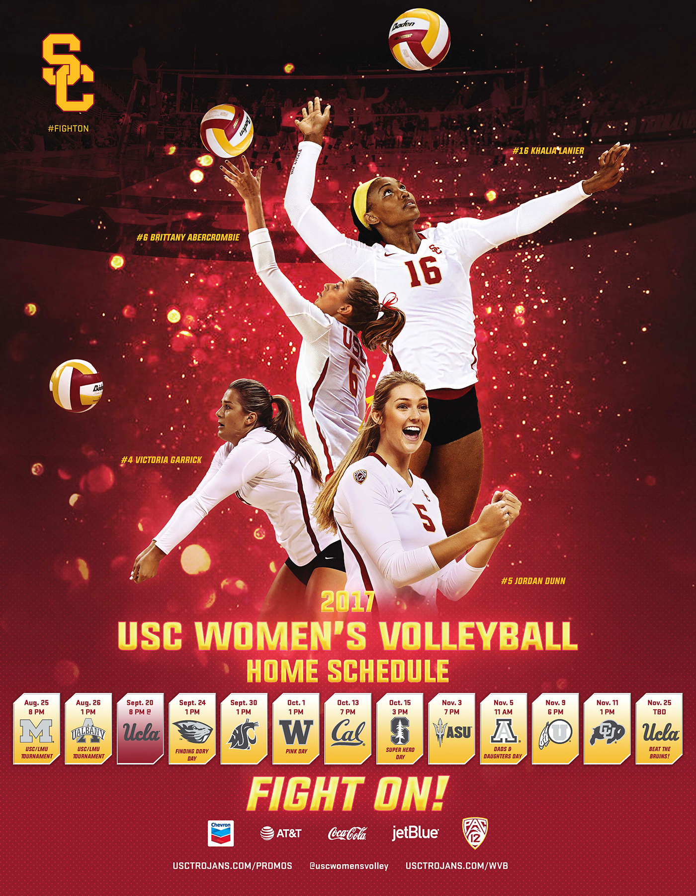 Home Schedule Poster for the 2017 USC Women's Volleyball team.