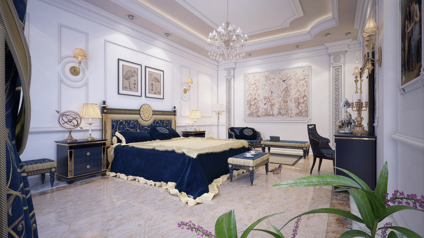 Classic new classic bedroom Render 3dmax vray visualizations Villa Interior