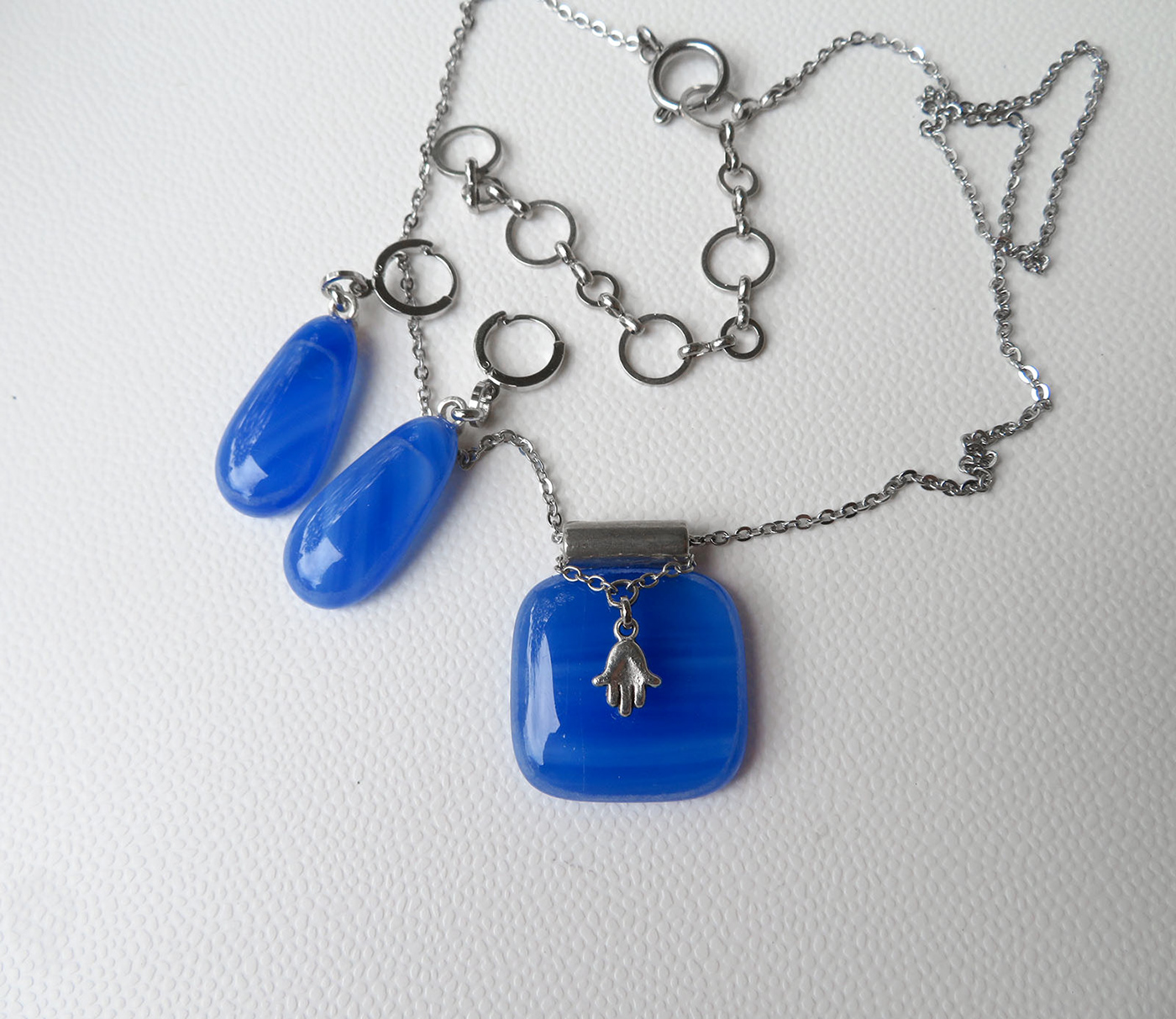 Glass fusing fused glass Glass Jewellery jewelry set earrings pendant Necklace handmade Blue Earrings Blue Pendant