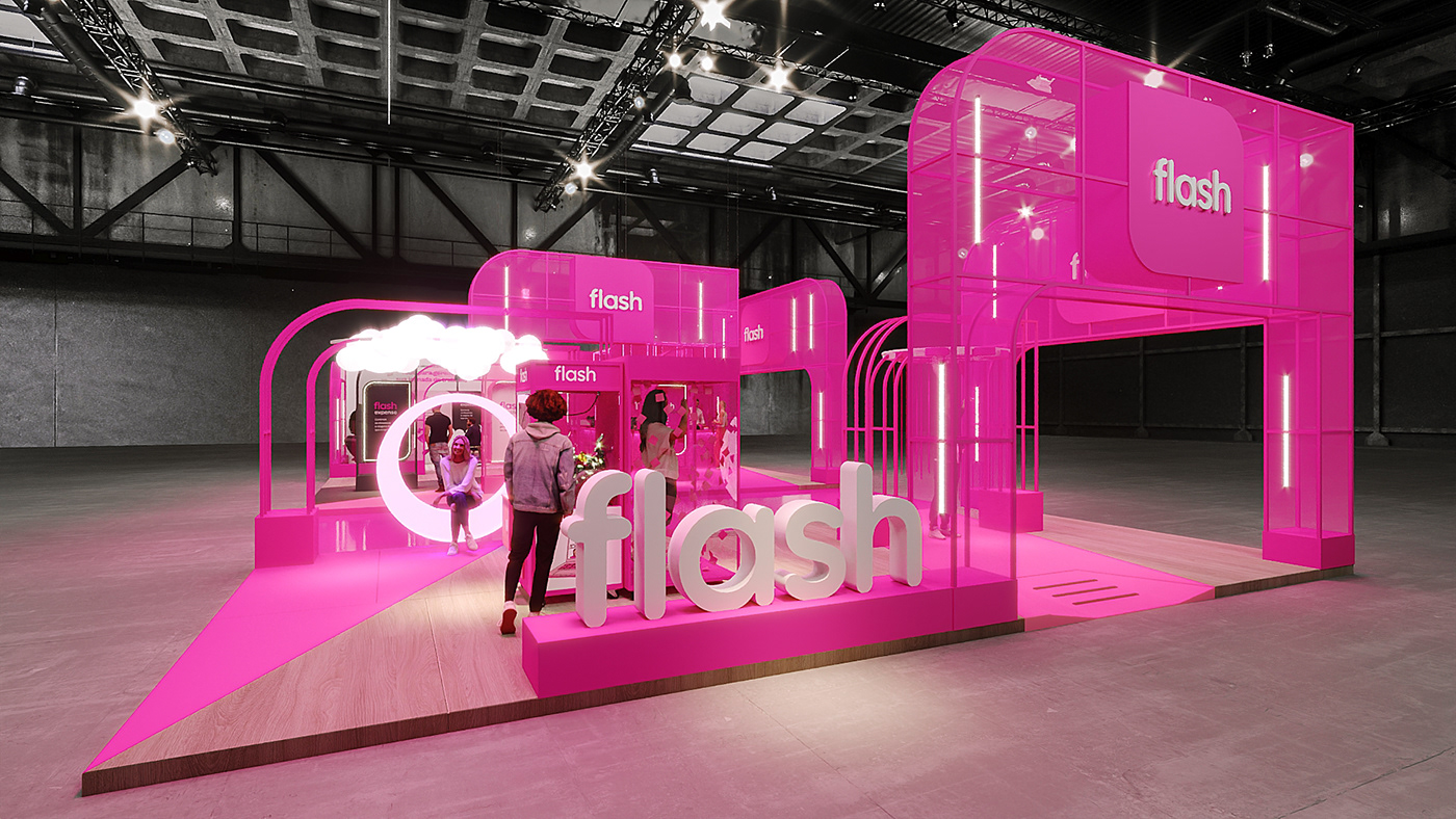 3D pink 3d visualizer boothdesign Booth exhibition  cenografia scenography Stand Exhibition Design  Exhibition 