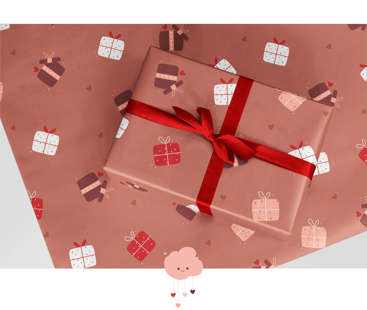 Seamless patterns on wrapping paper for Valentine's Day