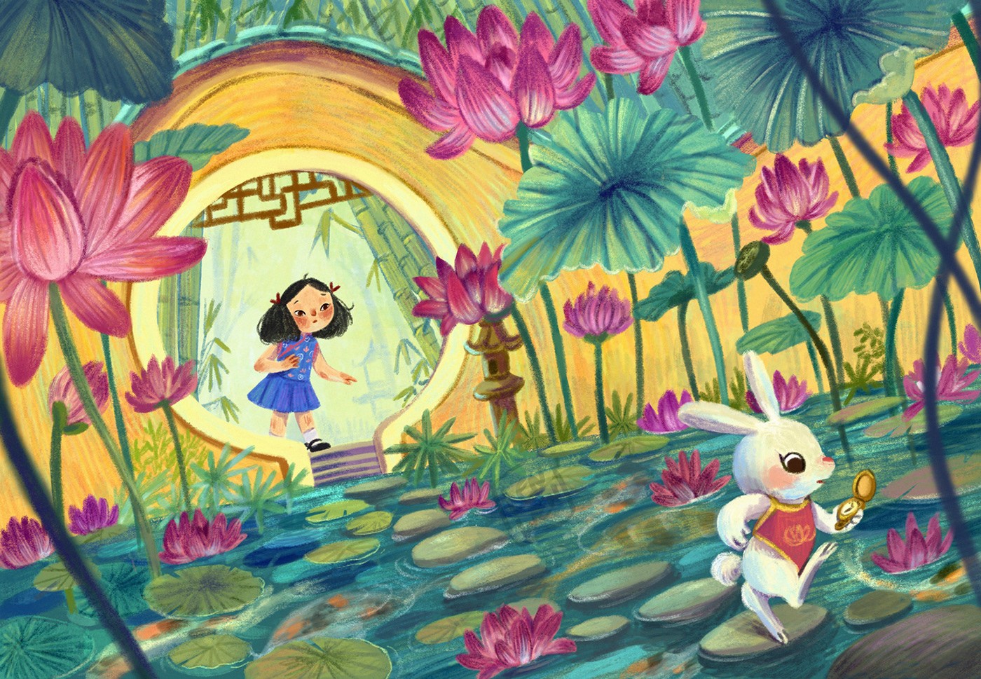 alice in wonderland children children's illustration china chinese fantasy kid kidlit Lotus rabbit