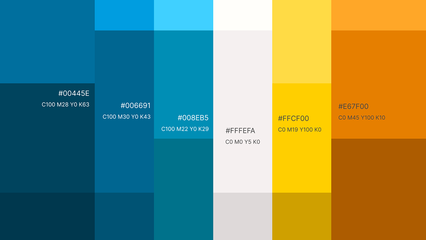 Grid with multiple color palettes of the brand.