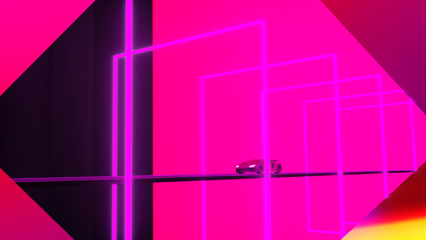 Render 3D corona Cyberpunk colors light scene visual art pink