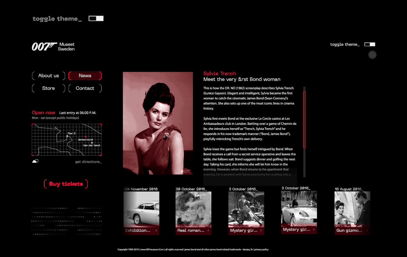 redesign Website james bond ui ux toggle interactive black and white modern minimal museum