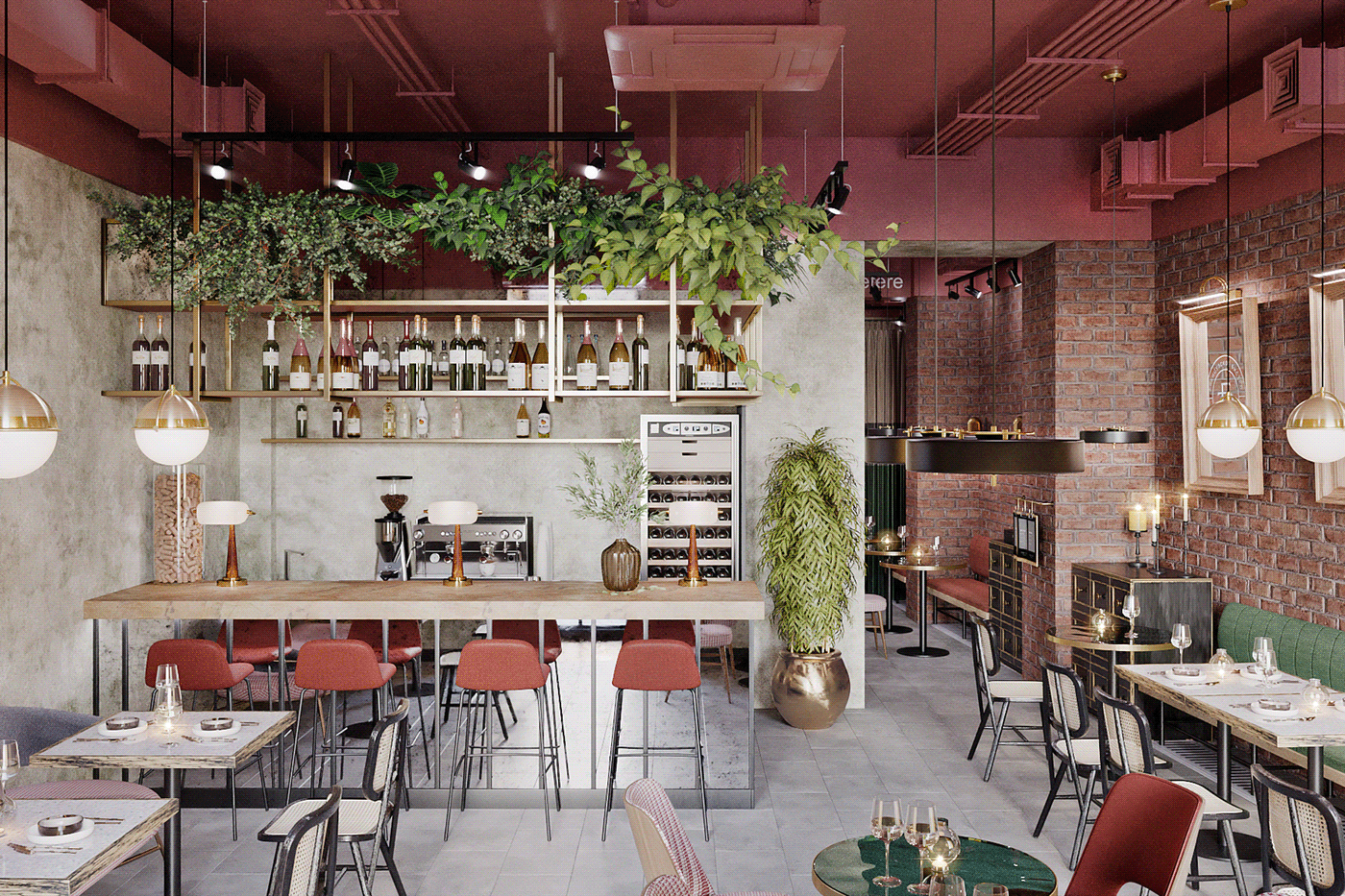 bar bistro brick cafe design france HORECA Interior restaurant wine