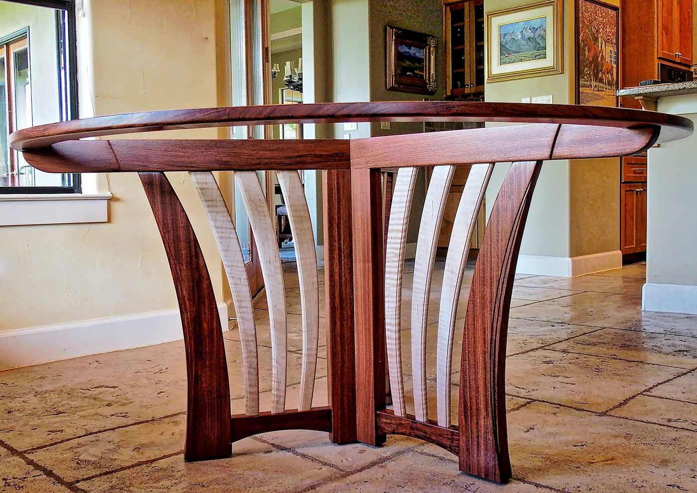 Custom furniture handmade furniture dining table glass top table woodworking art furniture bubinga curly maple