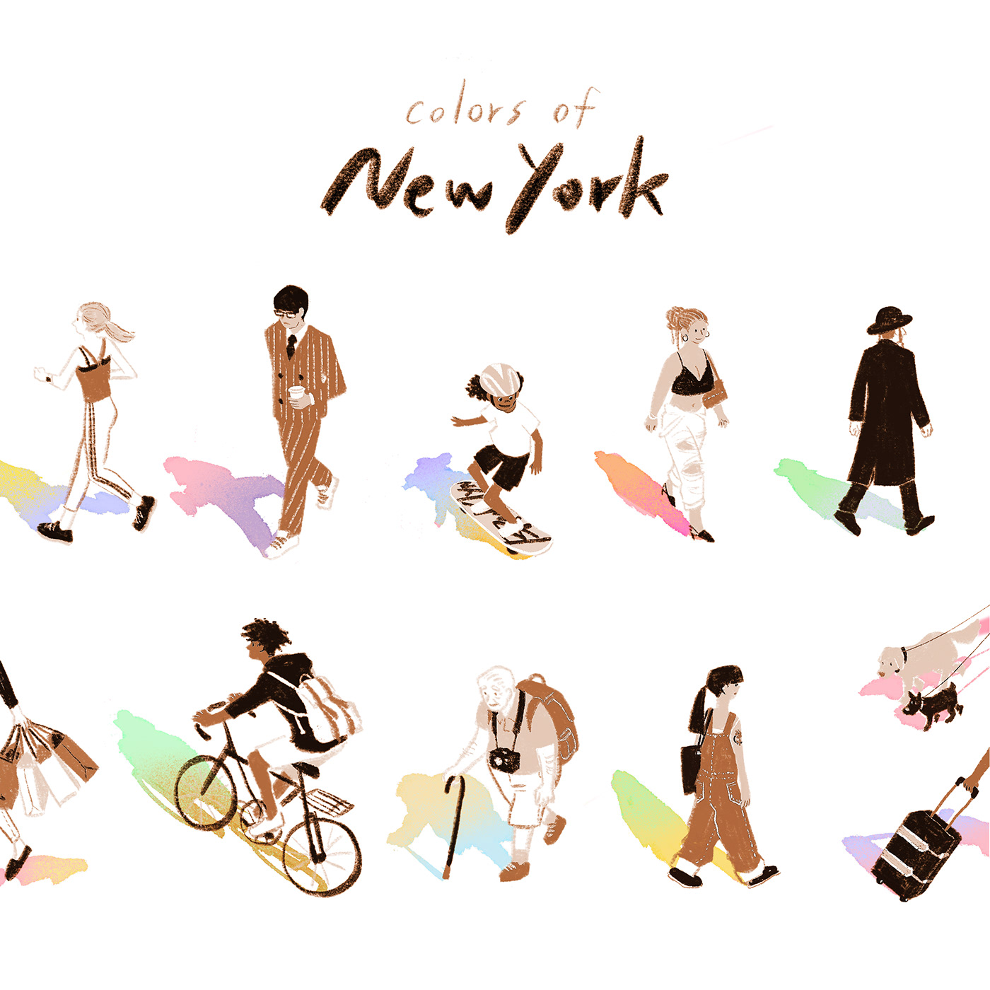 newyork NY Diversity color people boy girl tripful Travel ILLUSTRATION 