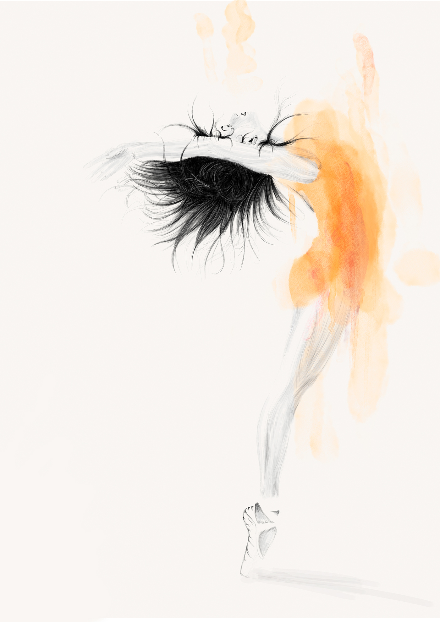 watercolor pencil ballet ballerina dancing Drawing  digitalart girl hair