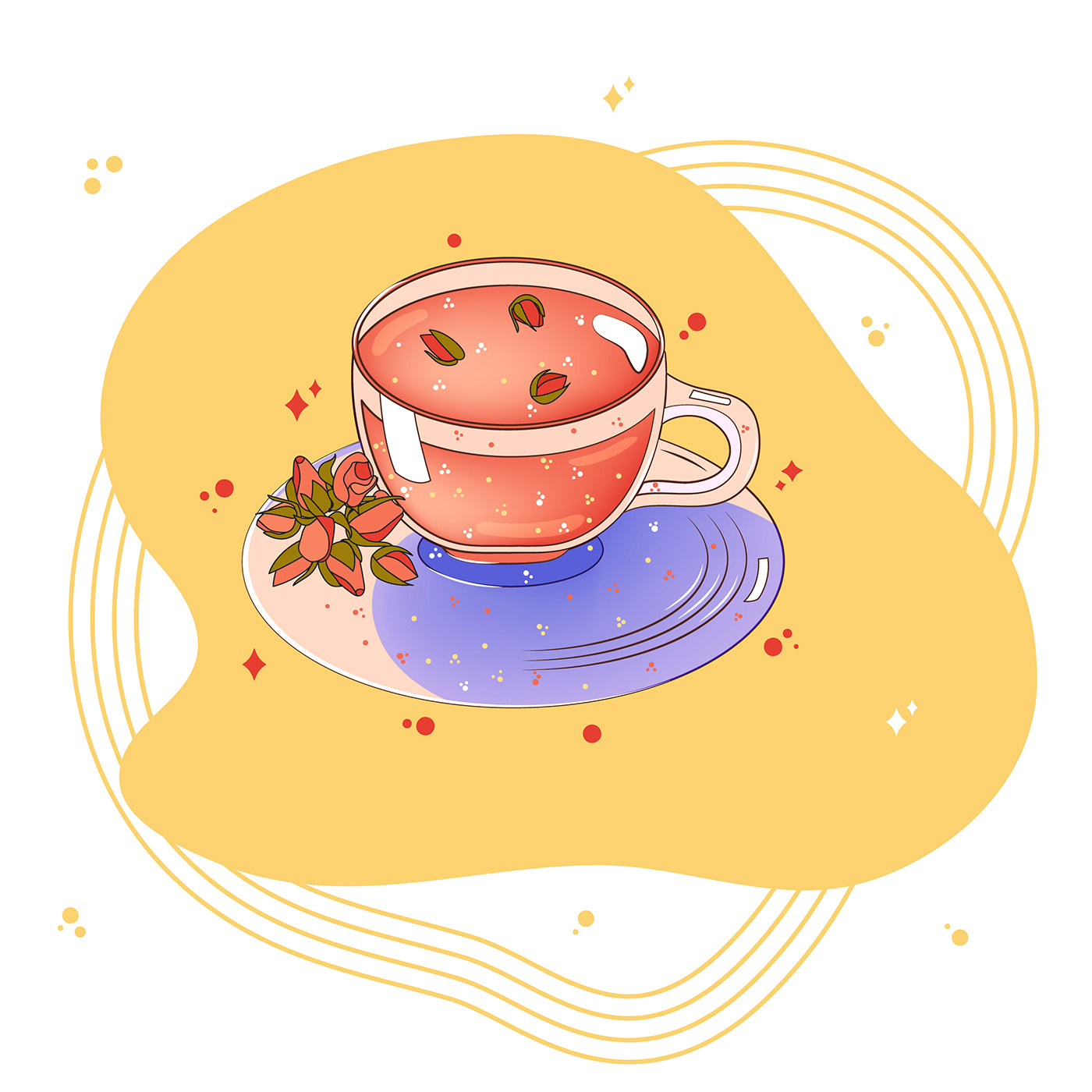 cake illustrations fruit tea herbal tea strawberrycake tea illustrations