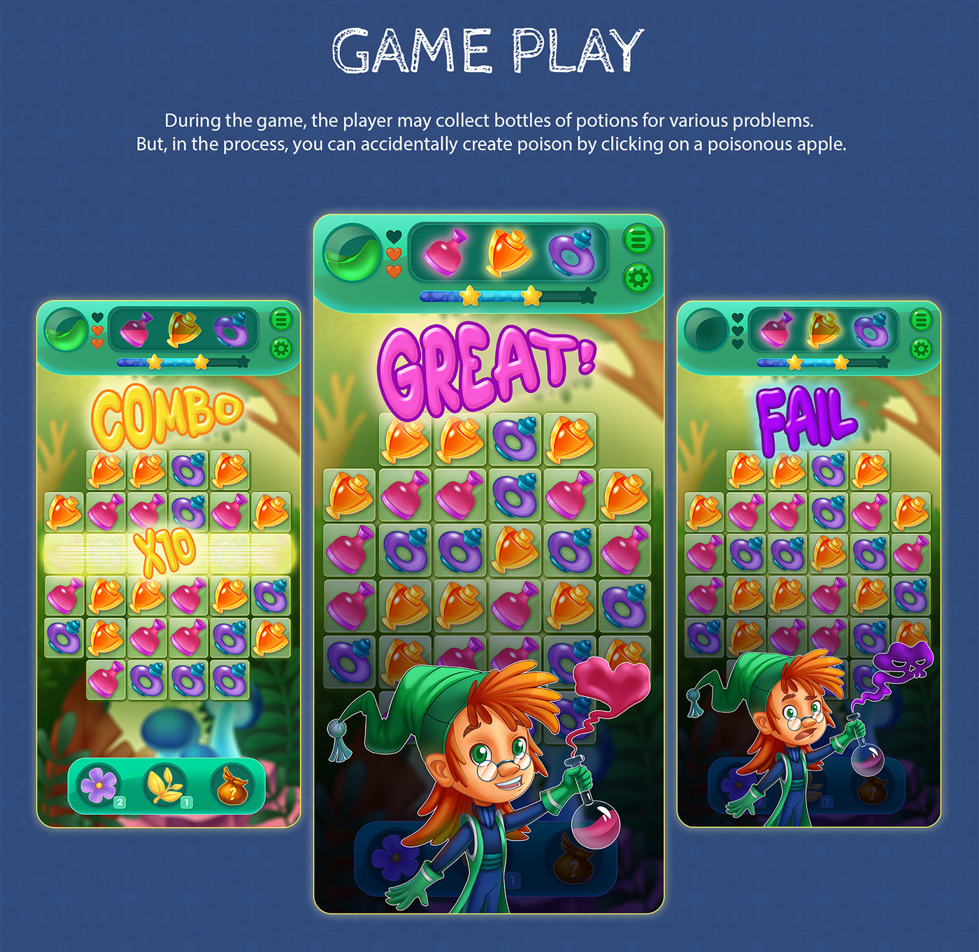 cartoon game mobile app design casual game izometric wizard Magic   digital illustration Character design  match three