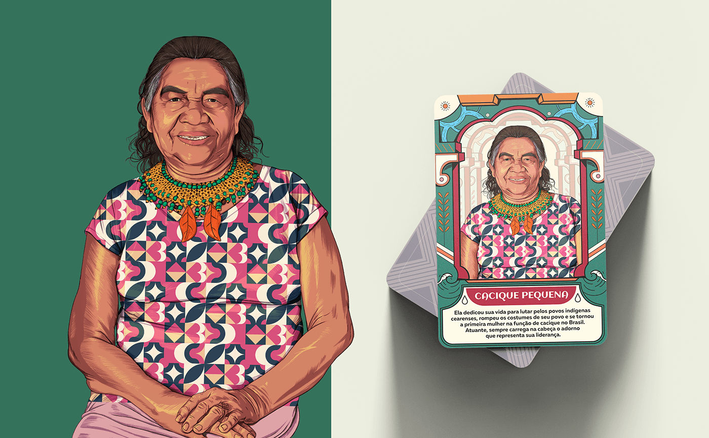 A imagem contem a representação da indigena Cacique Pequena  para jogo de cartas : Siará.