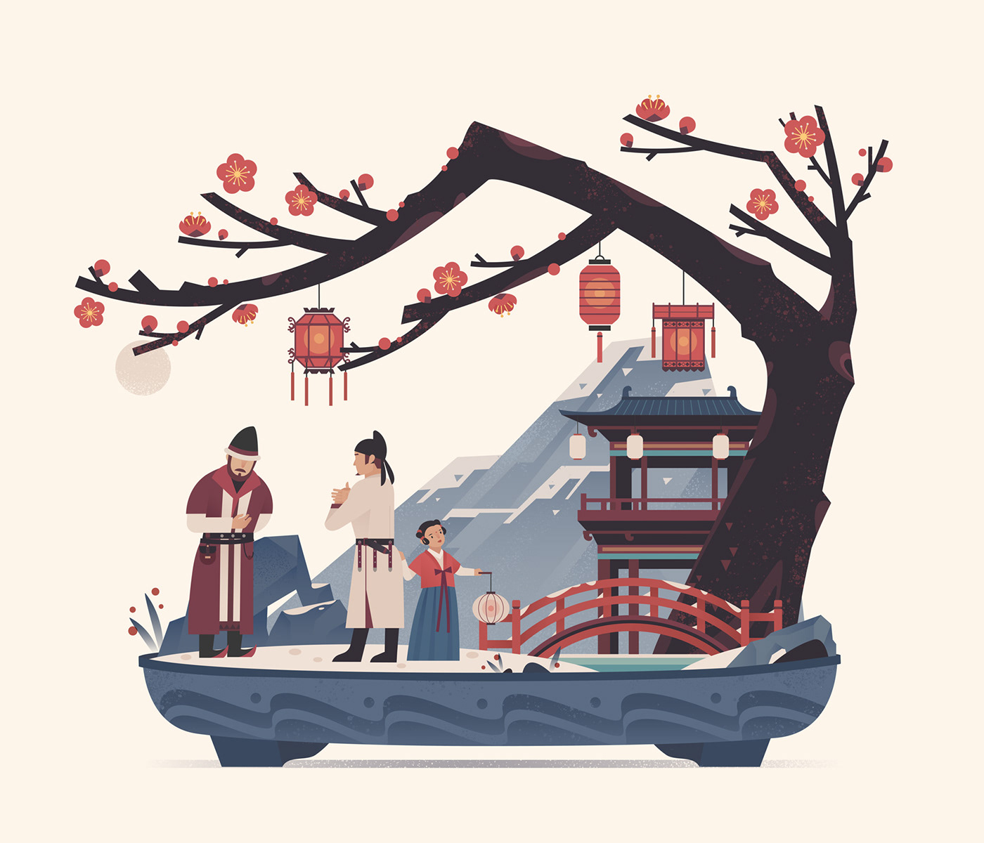 ILLUSTRATION  graphic design  Chinese culture Character costume seasons bonsai vector