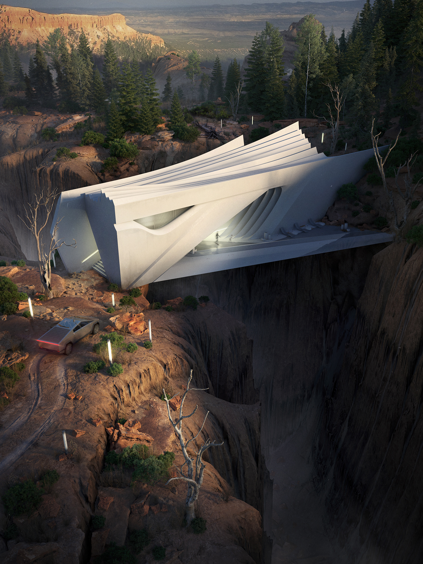 archviz 3D visualization Render architecture CGI canyon environment house cybertruck