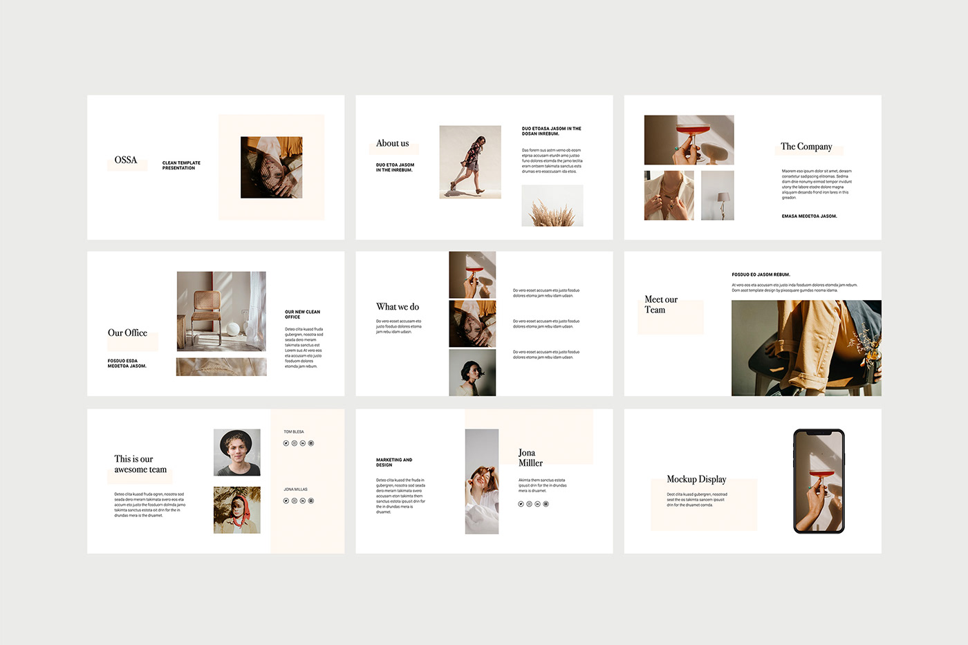 catalog layout Clean Design feminine fashion  Google Slides Keynote Modern Design Neutral Minimal Powerpoint presentation template