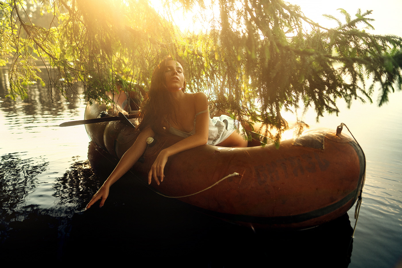 boat girl Nature portrait Sun sunlight woman