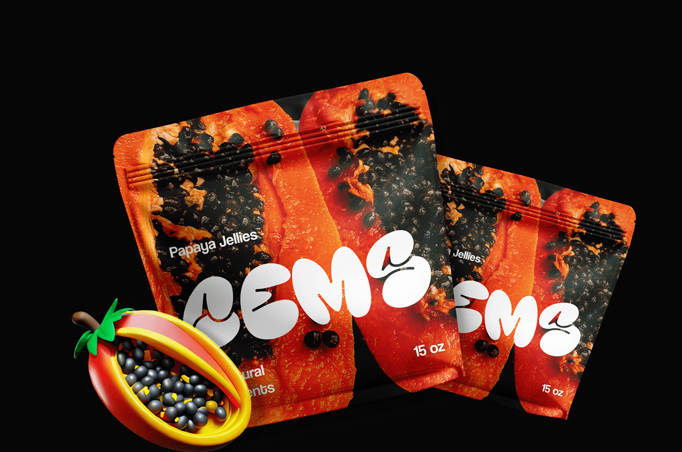 brand 3D Packaging brand identity pouch Mockup Food  Fruit jelly motion
