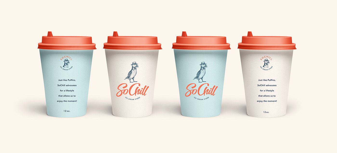 ice cream Character design  ILLUSTRATION  branding  puffin Saudi Arabia logo Packaging naming Coffee