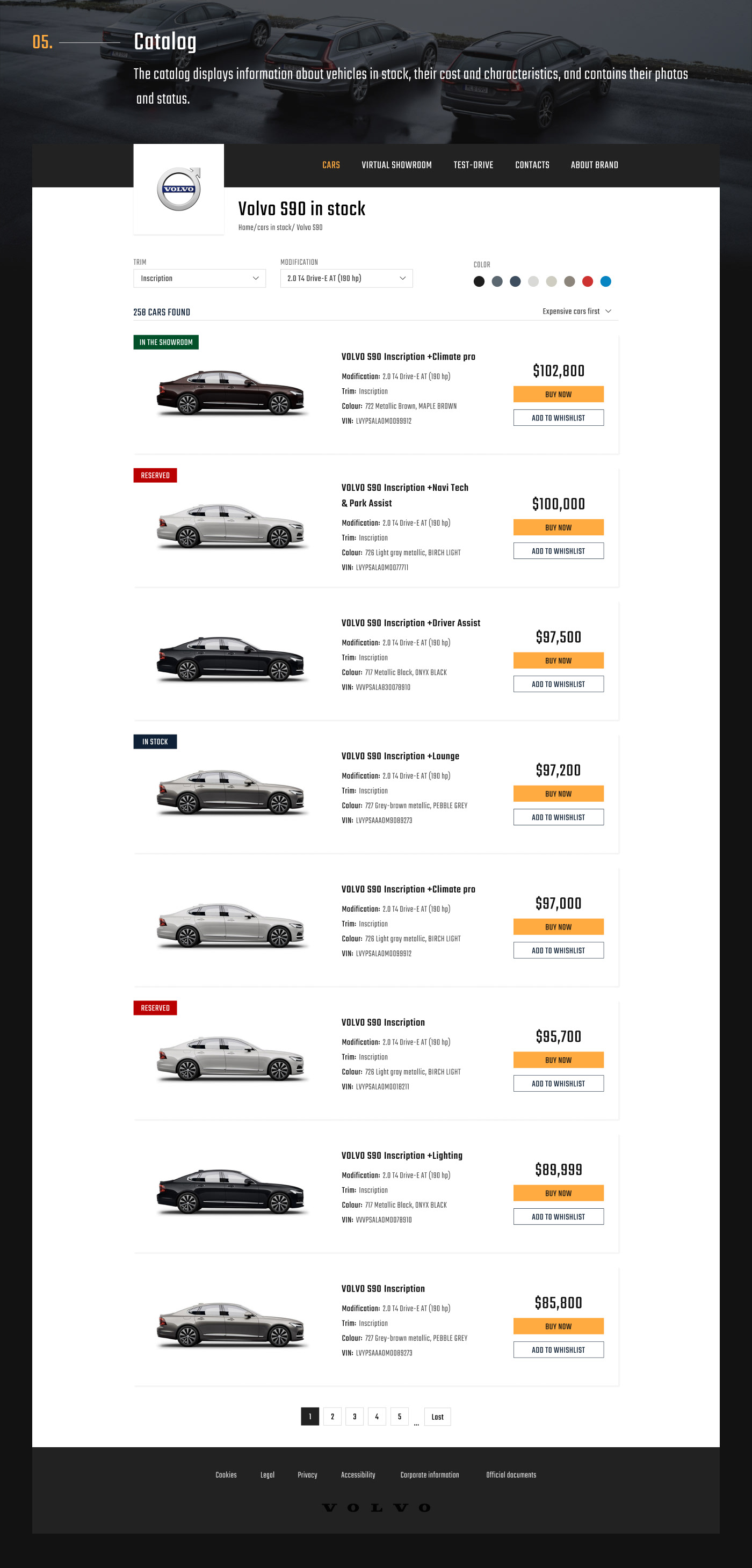 automobile car Cardealer catalog Figma strict UI/UX Volvo Web Design  Website