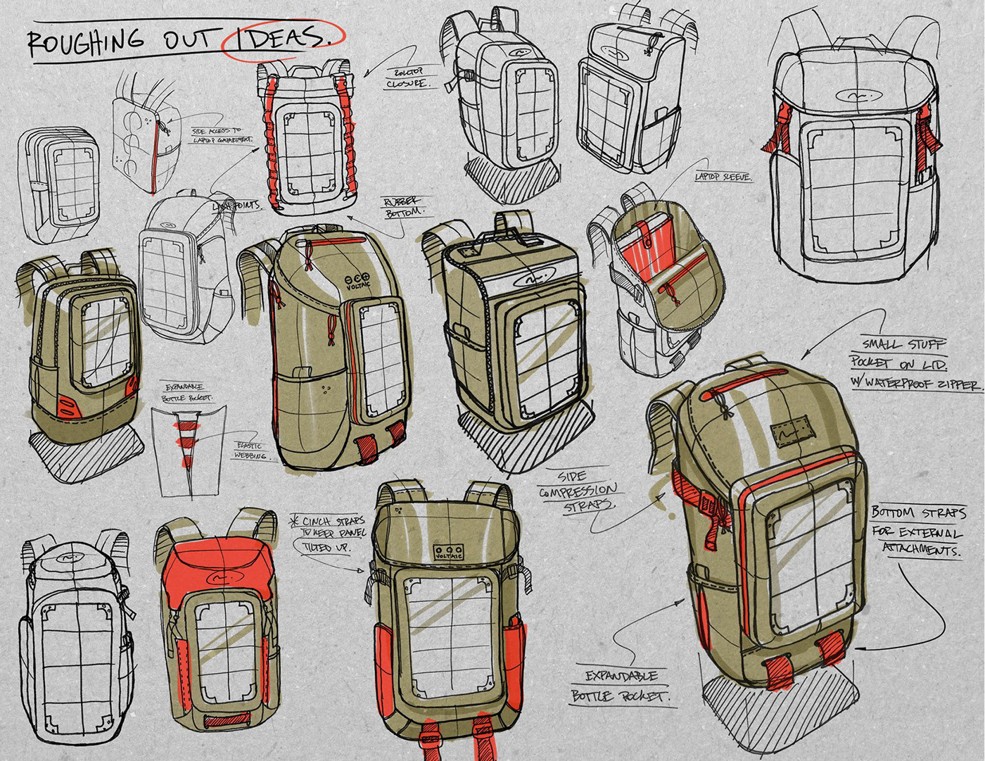 brent radewald ID sketching rendering footwear shoes Outdoor softgods backpack bag sketch draw