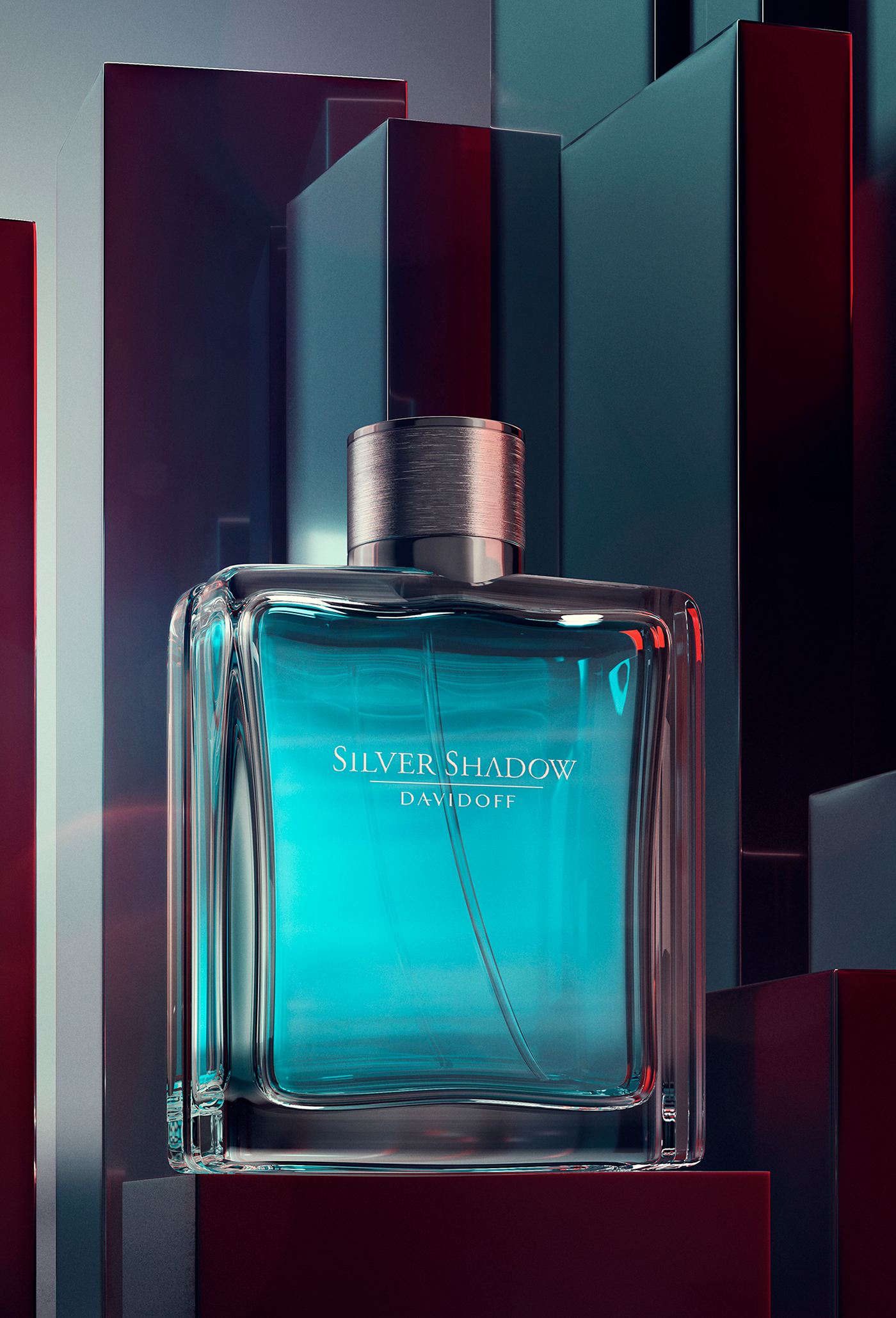 davidoff silvershadow perfume glass bottle background