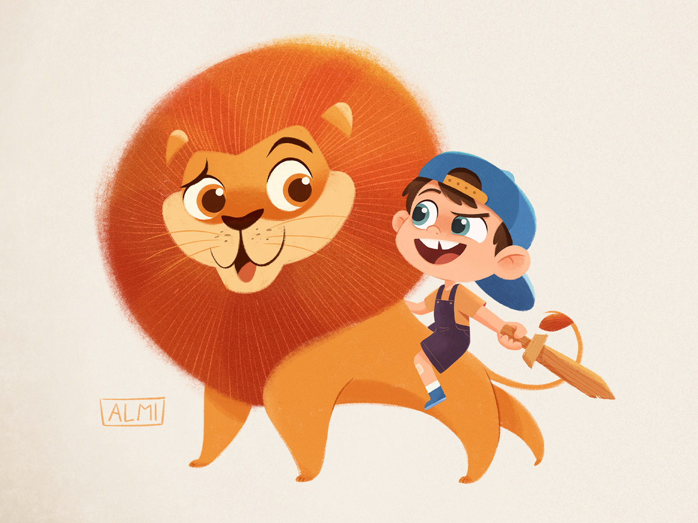 animal Character design  cute digital fluffy ILLUSTRATION  kid lion Procreate texture