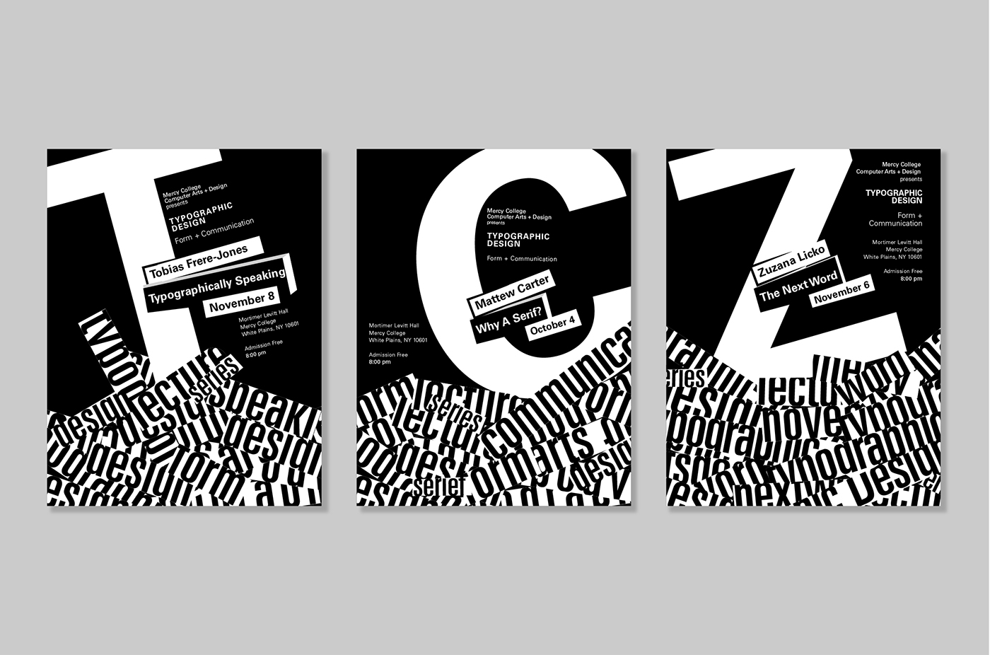 type design Curated Galleries art speakers Communication event Poster series black and white