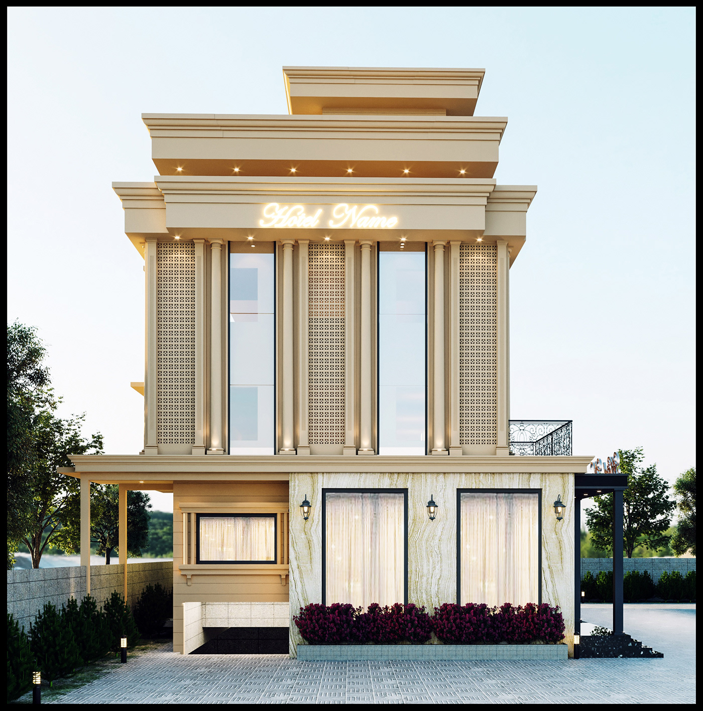 3ds max architecture exterior hotel design mininal Render visualization