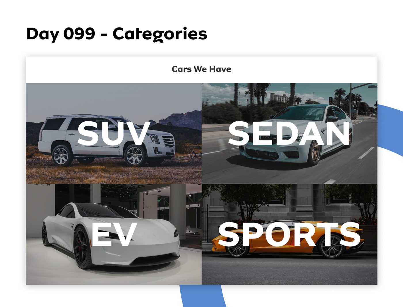 DailyUI categories Cars suv ev sedan sports design UI dailyuichallenge