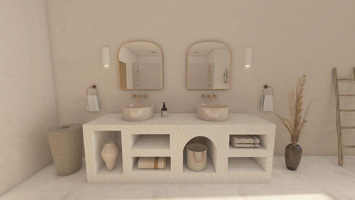 3drender bathroomdesign beige digitalrender interiordesign Neutral Render