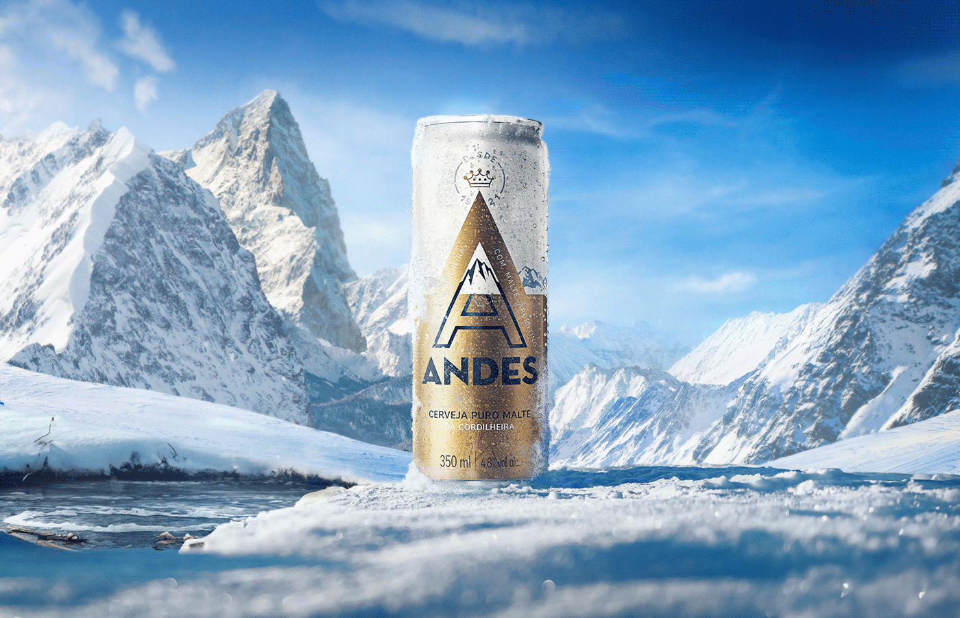 beer ads, advertising, andes beer, retouch, beer manpulation, andes beer, snow, mountains, landscape