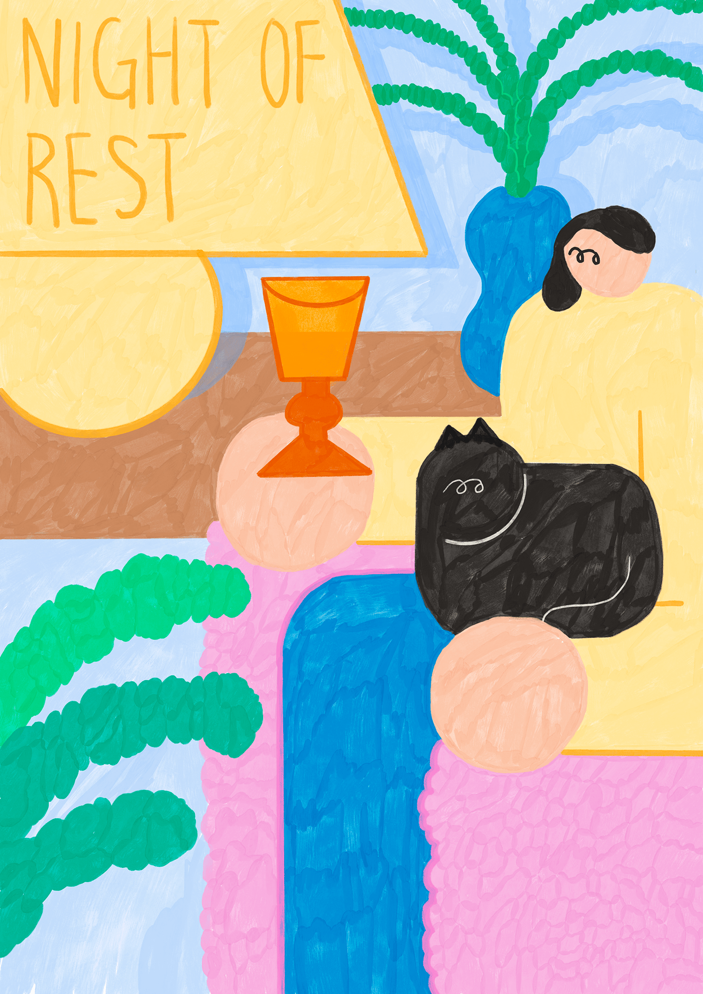 art artist Cat house illust illustraton night Plant poster woman