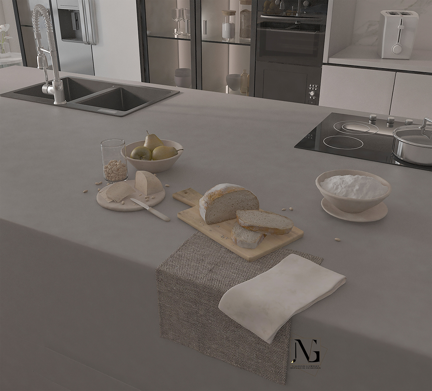 open kitchen design Interior architecture Render visualization interior design  3ds max vray modern 3D