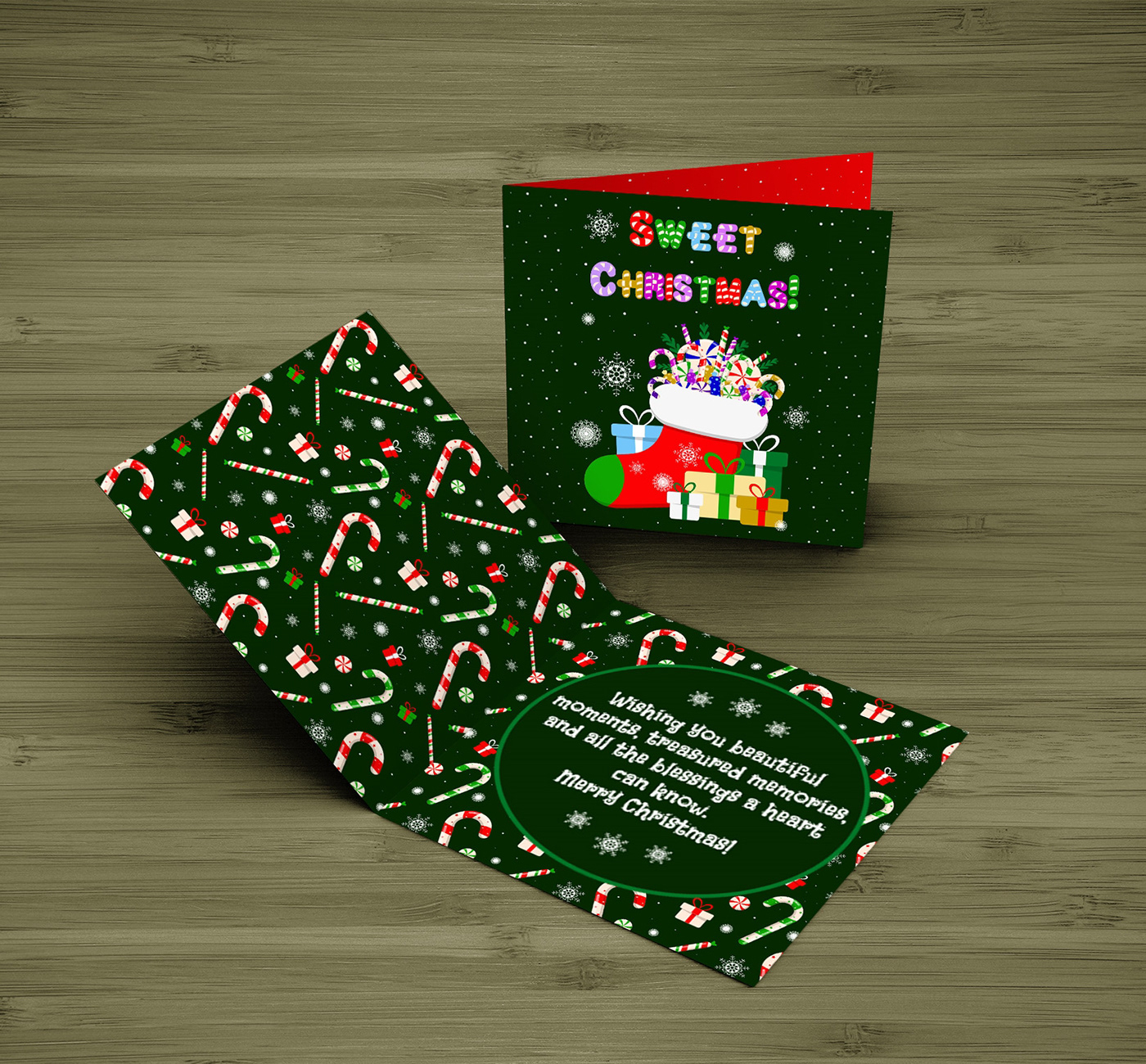 Christmas Holiday postcard design vector christmas card Candy sweet ILLUSTRATION  flat style