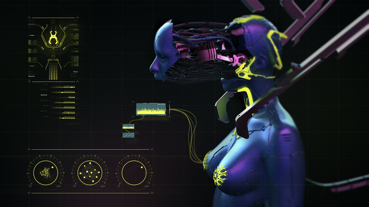 UI Scifi HUD FUI Cyborg interaction graphics 3D UI 3D motion