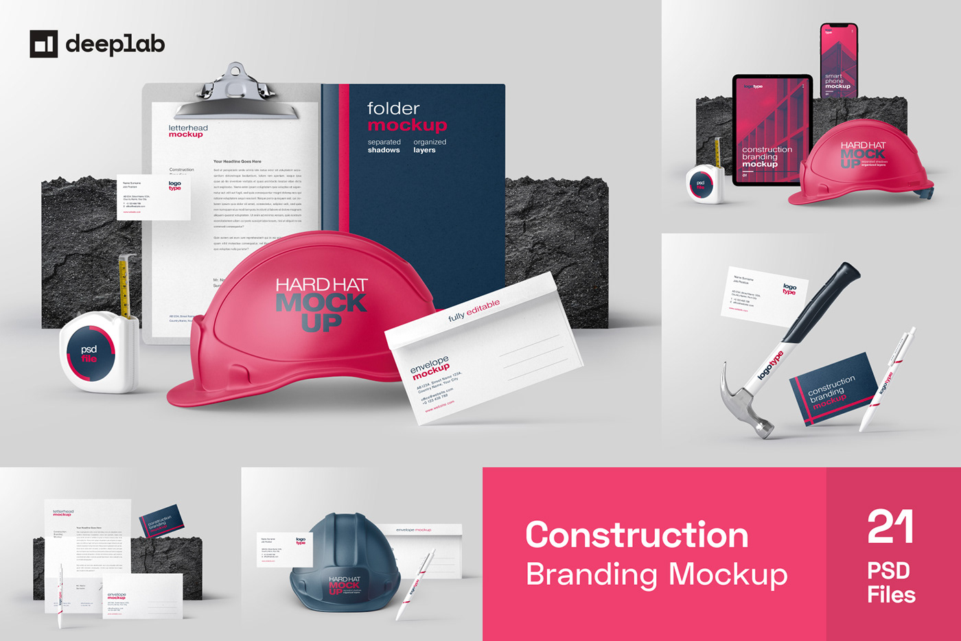 architecture branding  construction folder hard hat industry logo Mockup planning Stationery