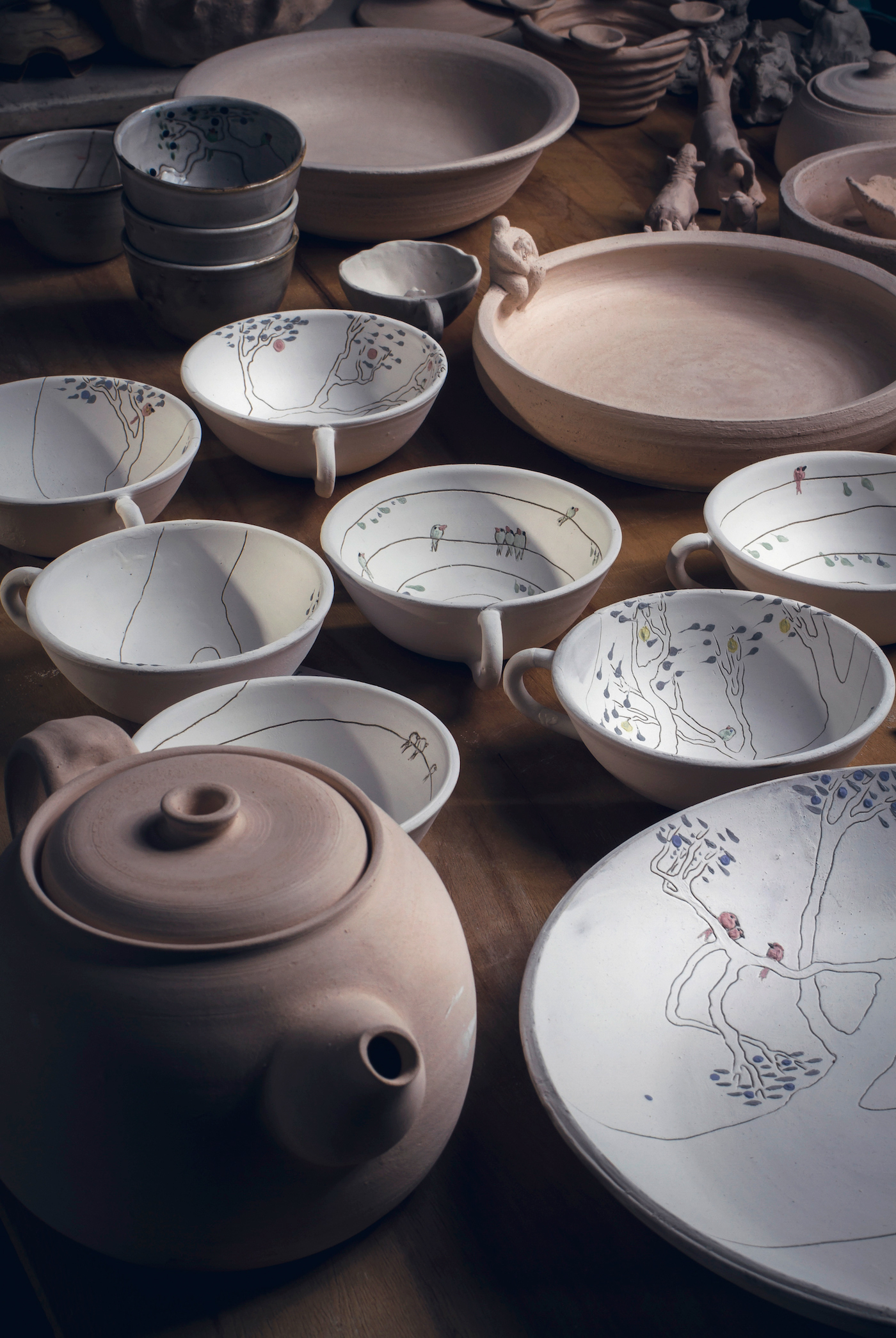 ceramics  Product Photography Pottery birds floral art