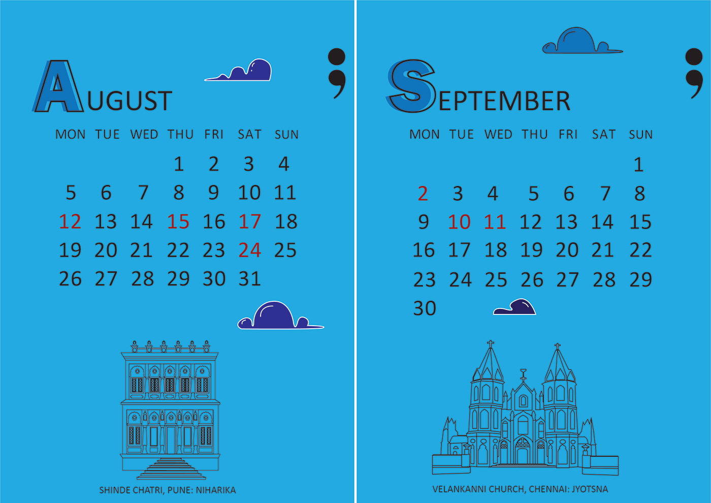 calendar design ILLUSTRATION  line illustration living coral months pantone print seasons Semicolon year 2019