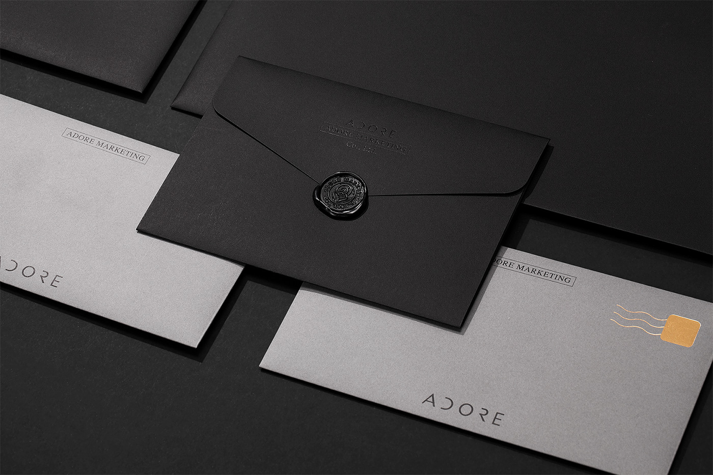 black envelope business card Wax Seal gray golden