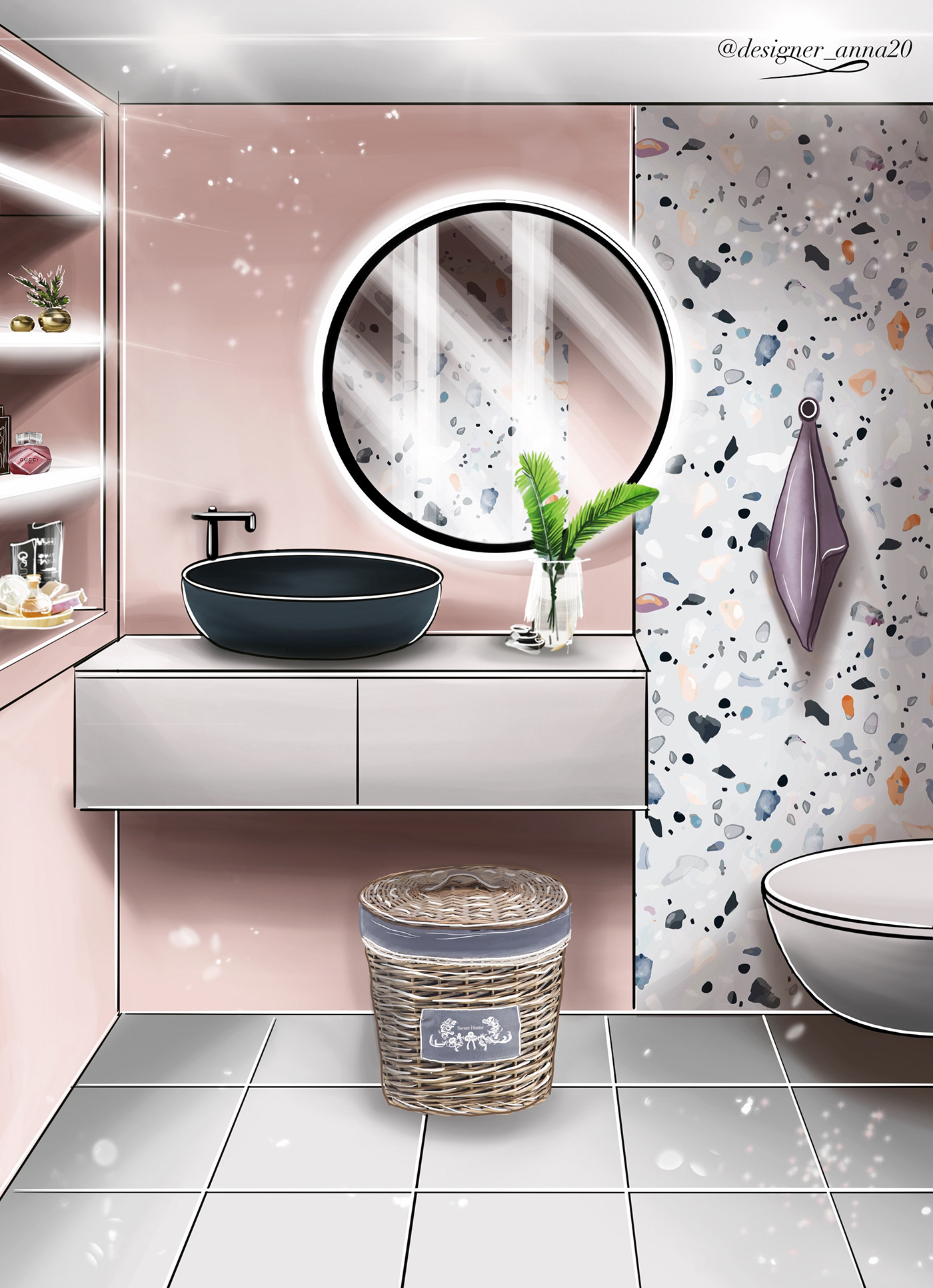 bathroom designer Interior pink sketch