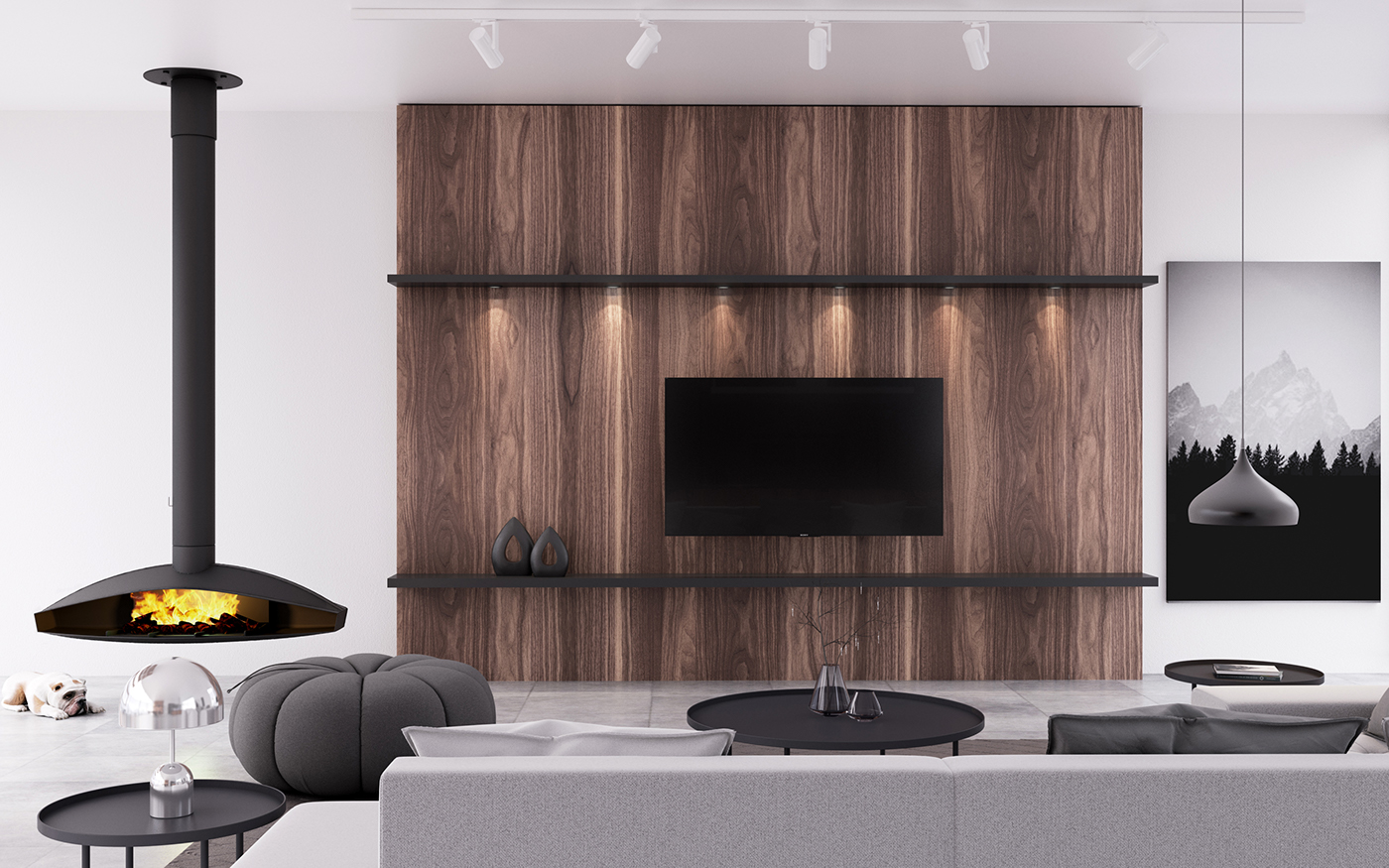modern 3D winter living room kitchen bedroom interior design 
