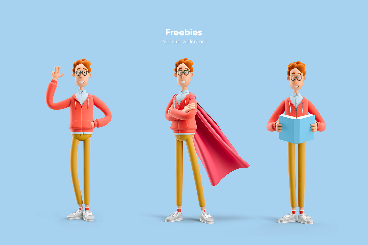 3D cartoon Character free Larry nerd design png psd Render
