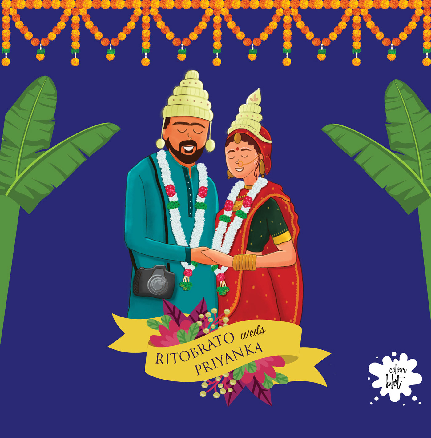 bengali wedding Invitation weddingcard weddingillustration artwork Drawing  e-card e-invite indianwedding
