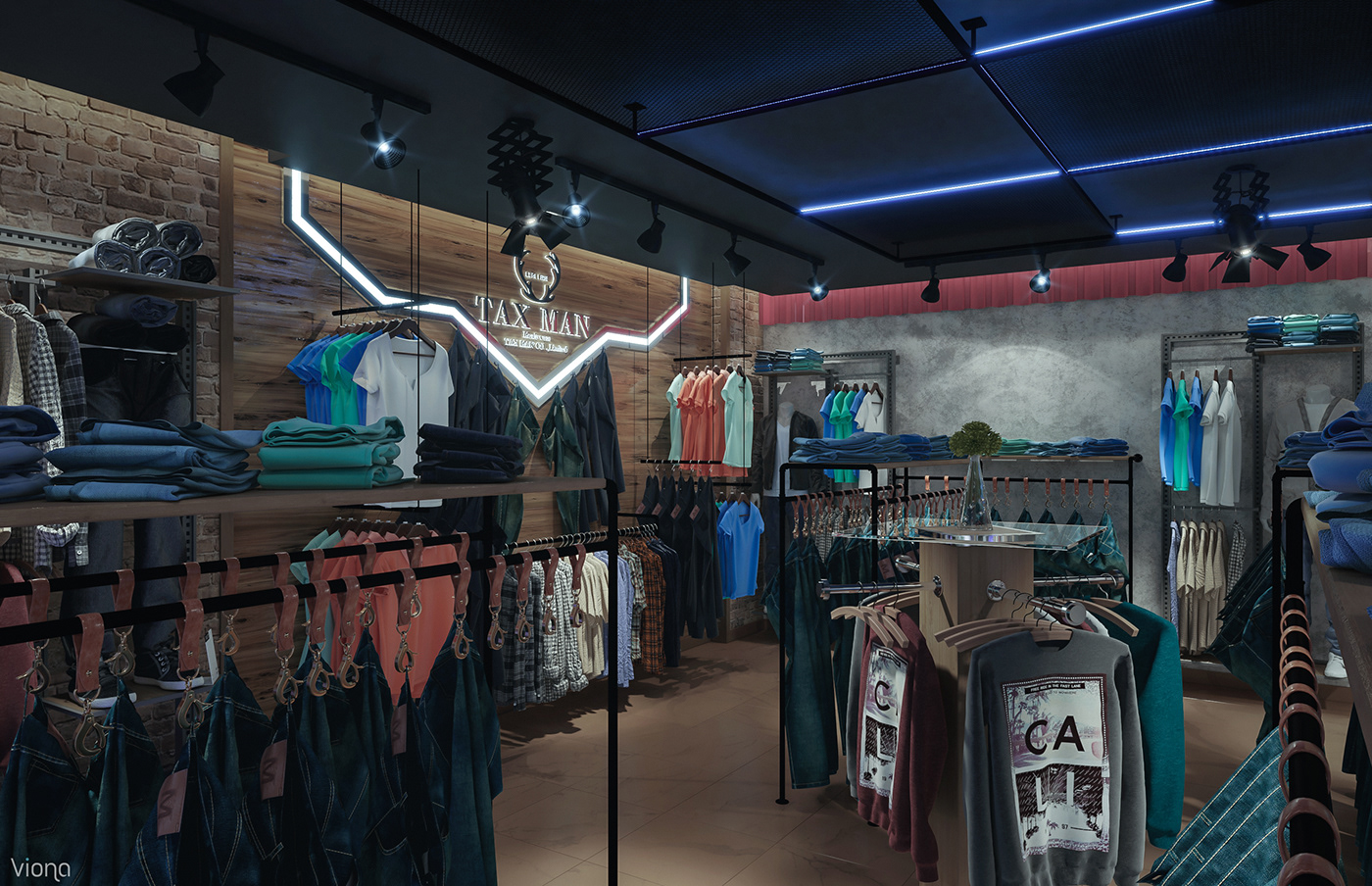 viona studio Interior design visual Render showroom lighting clothes Fashion  artficial 